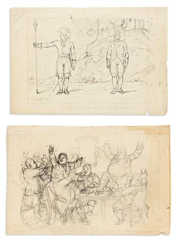 (SATIRE/COSTUME.) Charles Williams, and others. Group of 6 preparatory sketches.